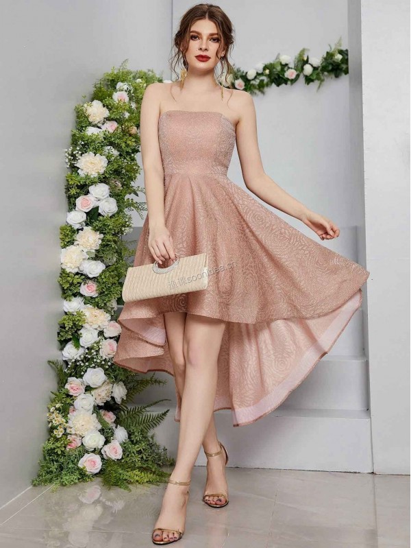 Glitter High Low Hem Tube Prom Dress