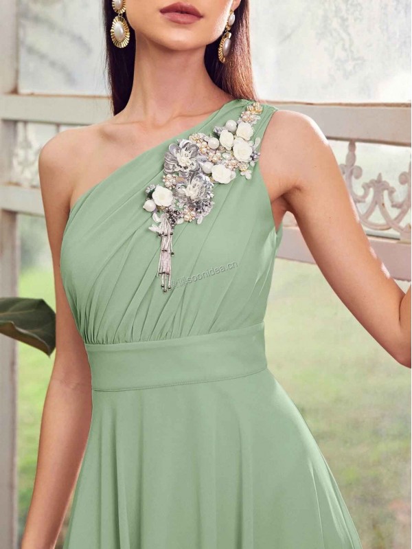 One Shoulder Applique Detail Flare Hem Dress